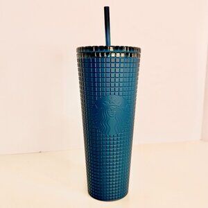Starbucks Navy Blue Soft Touch‎ Grid Tumbler  24oz Venti Cold Cup Coffee